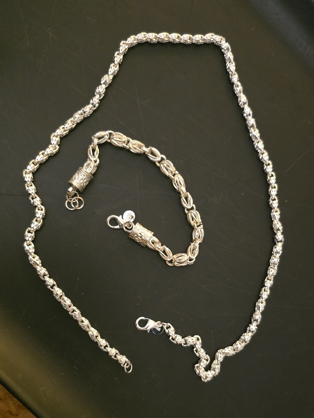 925 Sterling Silver Byzantine Chain Set – Necklace & Bracelet - Picture 1 of 4